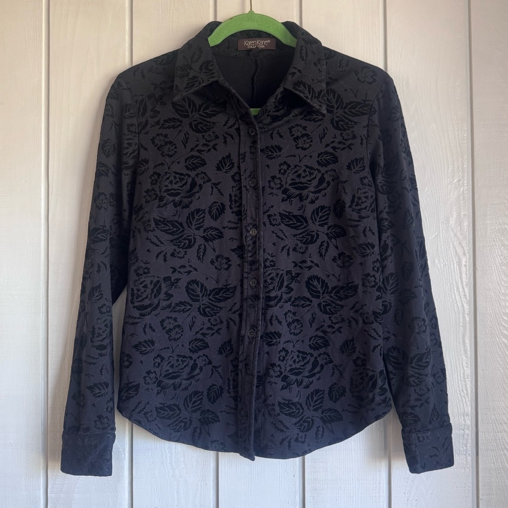Karen Kane Vintage Black Floral Button Down Blouse